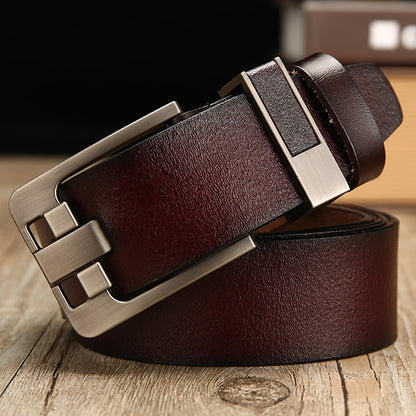 Mens Genuine Leather Belt Strap Pin Buckle Black Khaki Brown