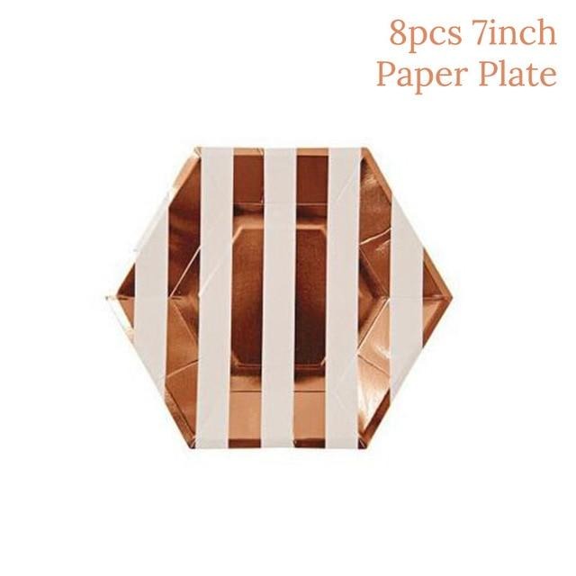 Rose Gold Disposable Tableware Cup Plate Straws Birthday Party Balloons