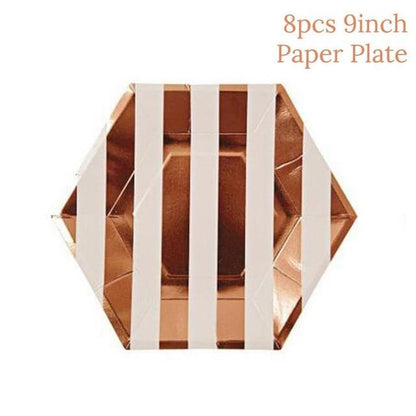 Rose Gold Disposable Tableware Cup Plate Straws Birthday Party Balloons