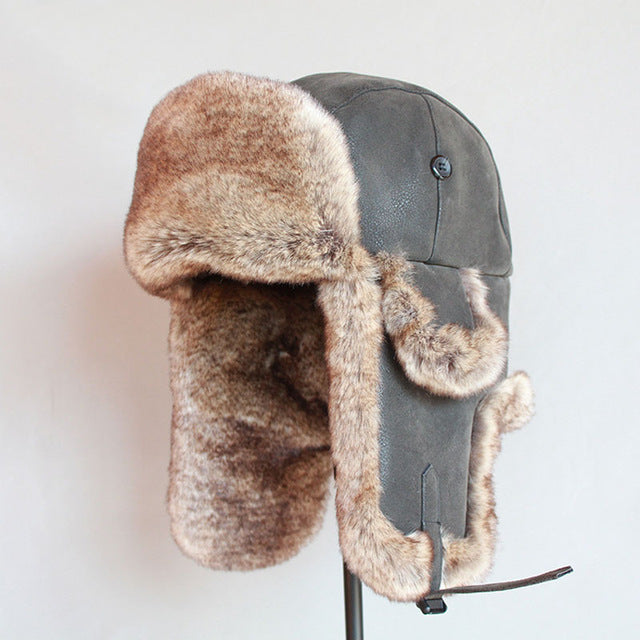 Winter Russian Trapper Hat Aviator Cap W/ Trooper Fur Earflaps
