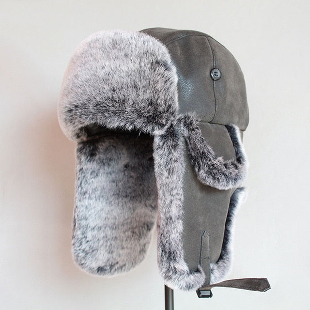 Winter Russian Trapper Hat Aviator Cap W/ Trooper Fur Earflaps