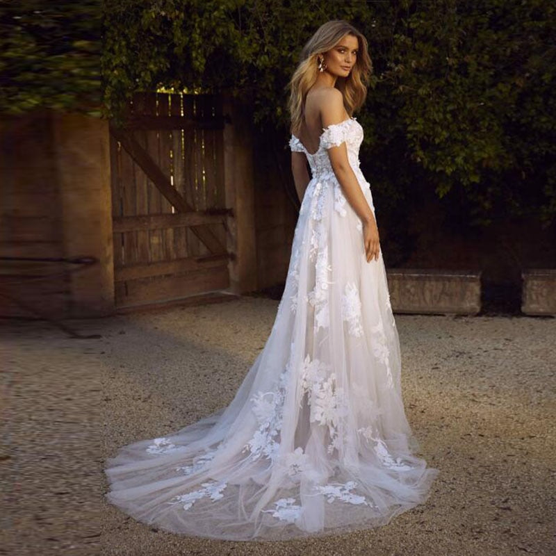 Lace Wedding Dress Off The Shoulder A Line Bride Gown – Top Notch ...