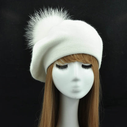 Winter Pompom Wool Cashmere Beret Hat