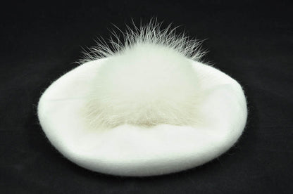 Winter Pompom Wool Cashmere Beret Hat