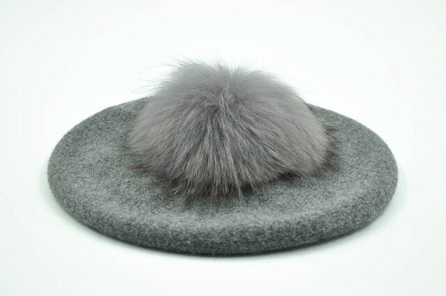 Winter Pompom Wool Cashmere Beret Hat