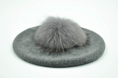 Winter Pompom Wool Cashmere Beret Hat