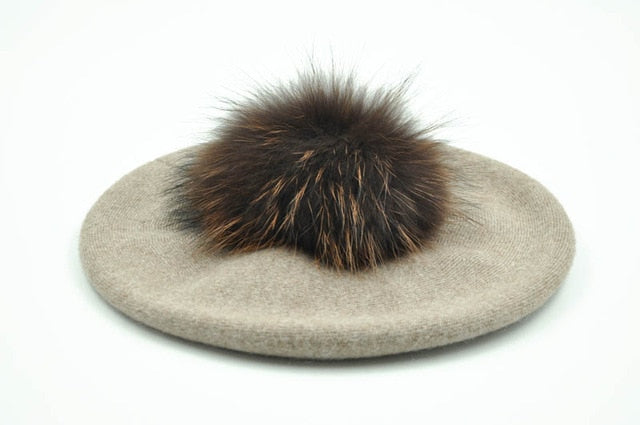 Winter Pompom Wool Cashmere Beret Hat