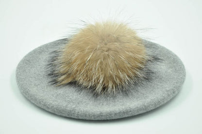 Winter Pompom Wool Cashmere Beret Hat