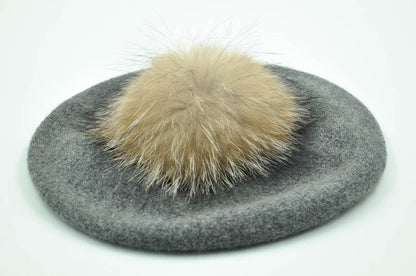 Winter Pompom Wool Cashmere Beret Hat