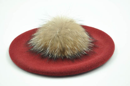 Winter Pompom Wool Cashmere Beret Hat