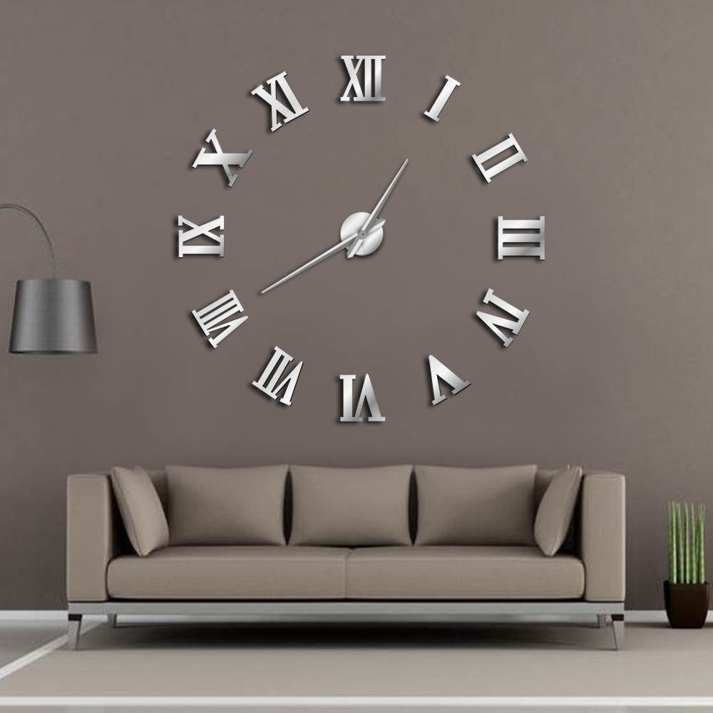 Modern Roman Numerals Large Wall Clock Mirror Sticker
