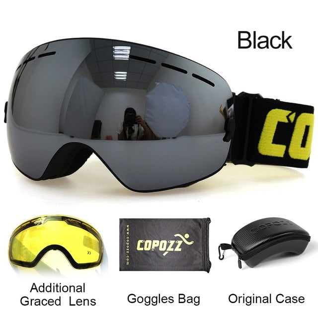 Mens Womens Ski Goggles 2 Layer Lens Anti-Fog UV400 Spherical Snowboard Glasses