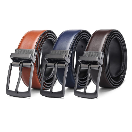 3 COLORS Luxury Fashion Mens Reversible Genuine Leather Belt Blue Brown