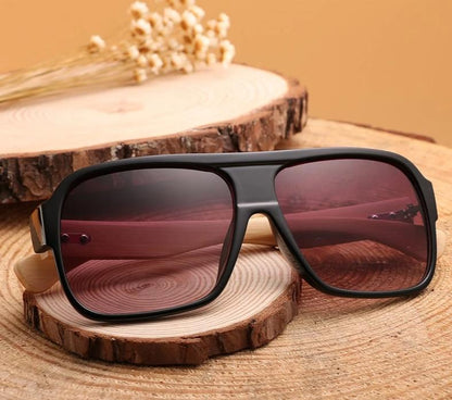 Mens Bamboo Sunglasses Shield Retro Vintage Wooden Square Glasses