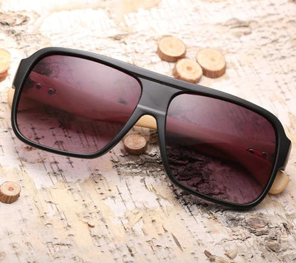 Mens Bamboo Sunglasses Shield Retro Vintage Wooden Square Glasses