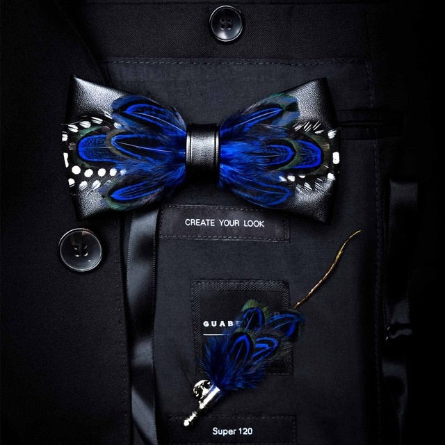 Natural Bird Feather Bowtie Gift Set