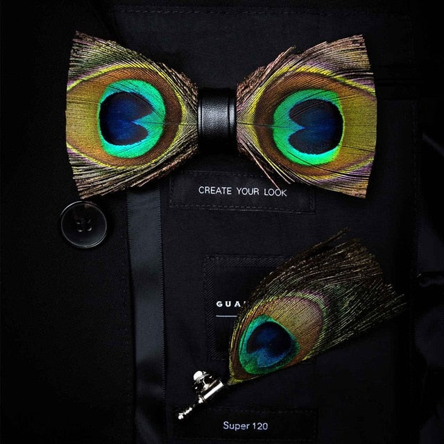 Natural Bird Feather Bowtie Gift Set