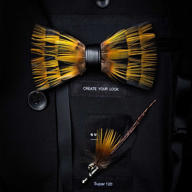 Natural Bird Feather Bowtie Gift Set