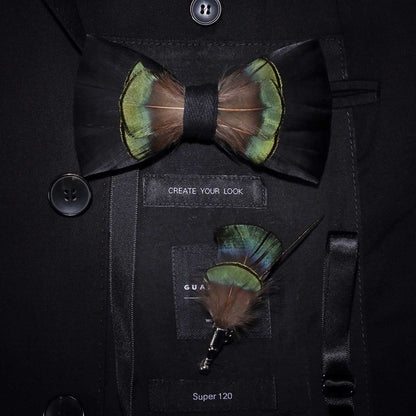 Natural Bird Feather Bowtie Gift Set