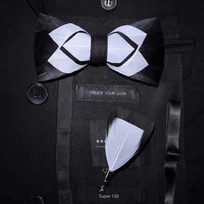 Natural Bird Feather Bowtie Gift Set