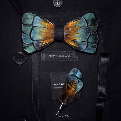 Natural Bird Feather Bowtie Gift Set