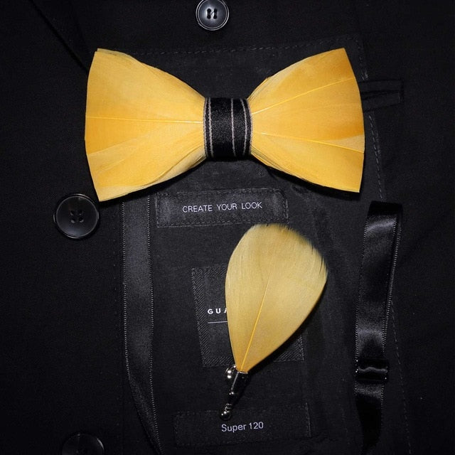 Natural Bird Feather Bowtie Gift Set