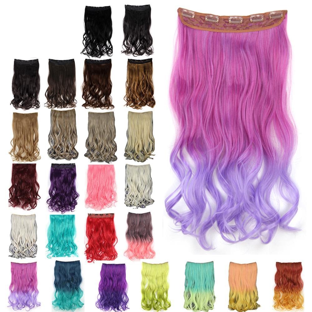 Long Wavy Clip On Hair Extensions Ombre Rainbow