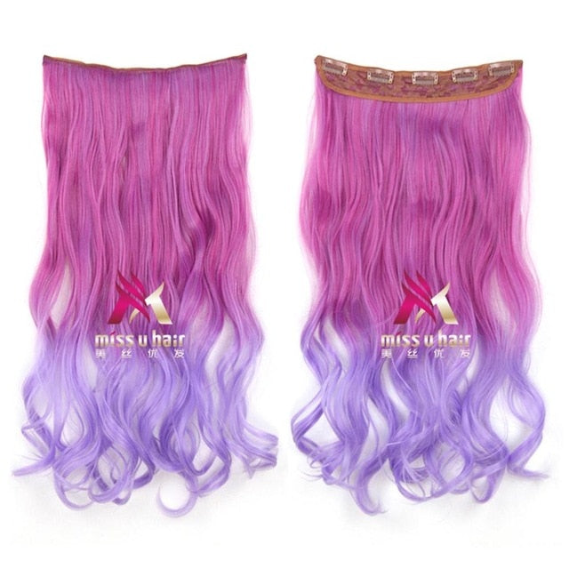 Long Wavy Clip On Hair Extensions Ombre Rainbow