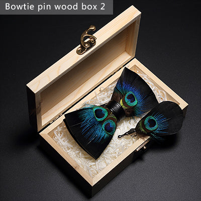Natural Bird Feather Bowtie Gift Set