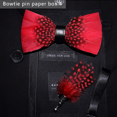 Natural Bird Feather Bowtie Gift Set