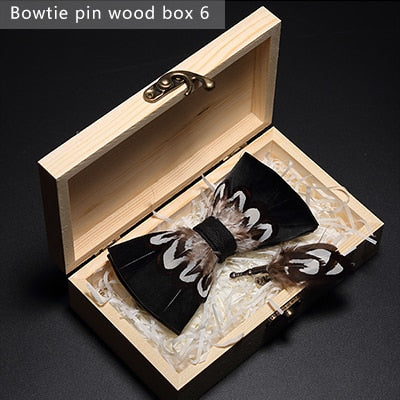 Natural Bird Feather Bowtie Gift Set