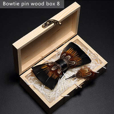 Natural Bird Feather Bowtie Gift Set