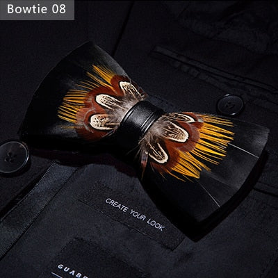 Natural Bird Feather Bowtie Gift Set