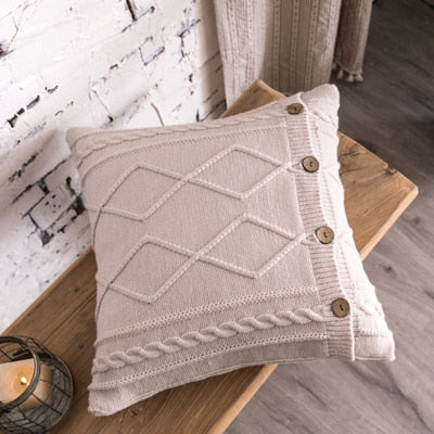 Nordic Solid Pillow Cover Double Cable Knit Diamond Cover