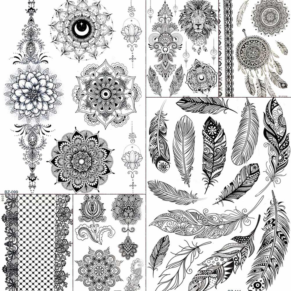 Black Feather Mandala Flower Temporary Tattoos – Top Notch Designs USA