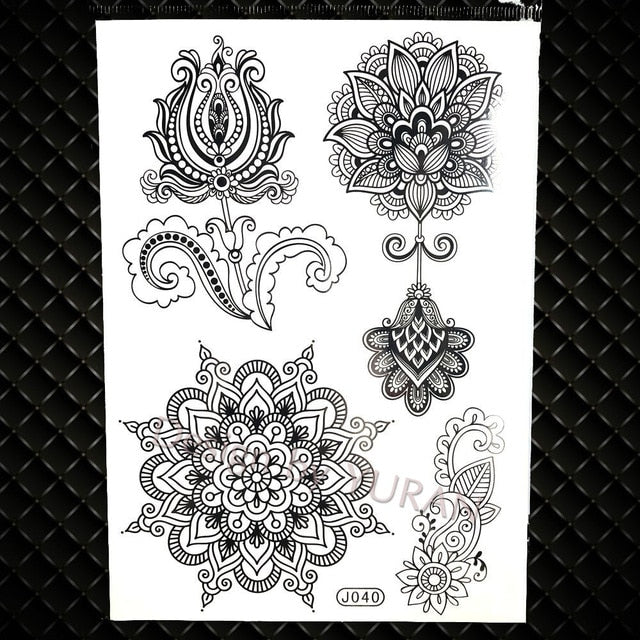 Black Feather Mandala Flower Temporary Tattoos