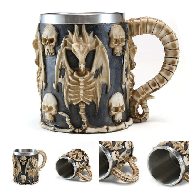 Skull Dragon Resin Stainless Steel Beer Mug