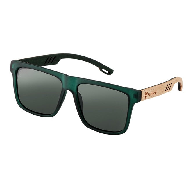 Mens Square UV400 Sport Wooden Sunglasses