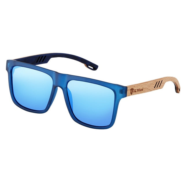 Mens Square UV400 Sport Wooden Sunglasses