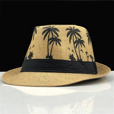 Women Men Straw Sun Hat Summer Retro Beach Panama Fedora Palms