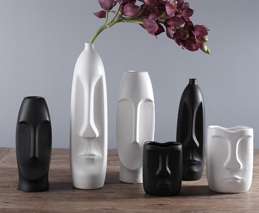 Nordic Ceramic Abstract Vase Face Shape Room Decor