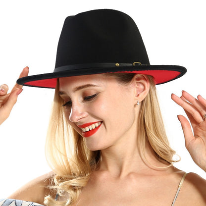 Black And Red Patchwork Wool Fedora Hat