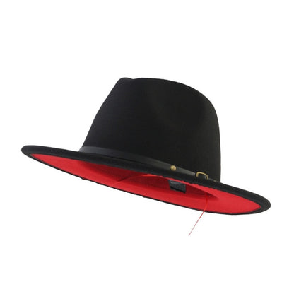 Black And Red Patchwork Wool Fedora Hat