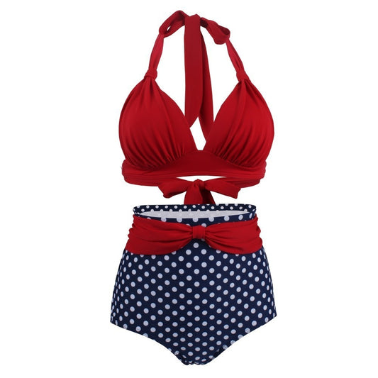 High Waist Swimwear Polka Dots Bottom Red Bikini Top